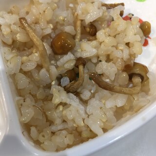 炊飯器にそのまま入れて！なめこ混ぜ玄米ごはん！